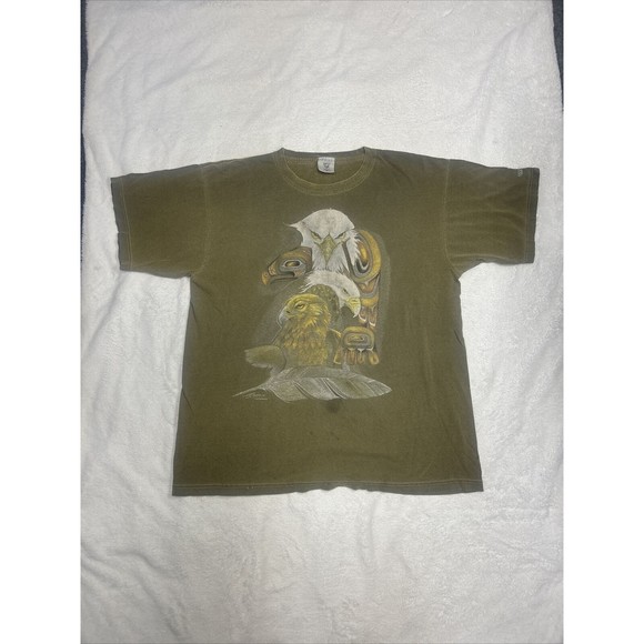 Vintage Polar Graphics Eagle Totem Nature T-Shirt Adult Size XL Distressed - Picture 1 of 8